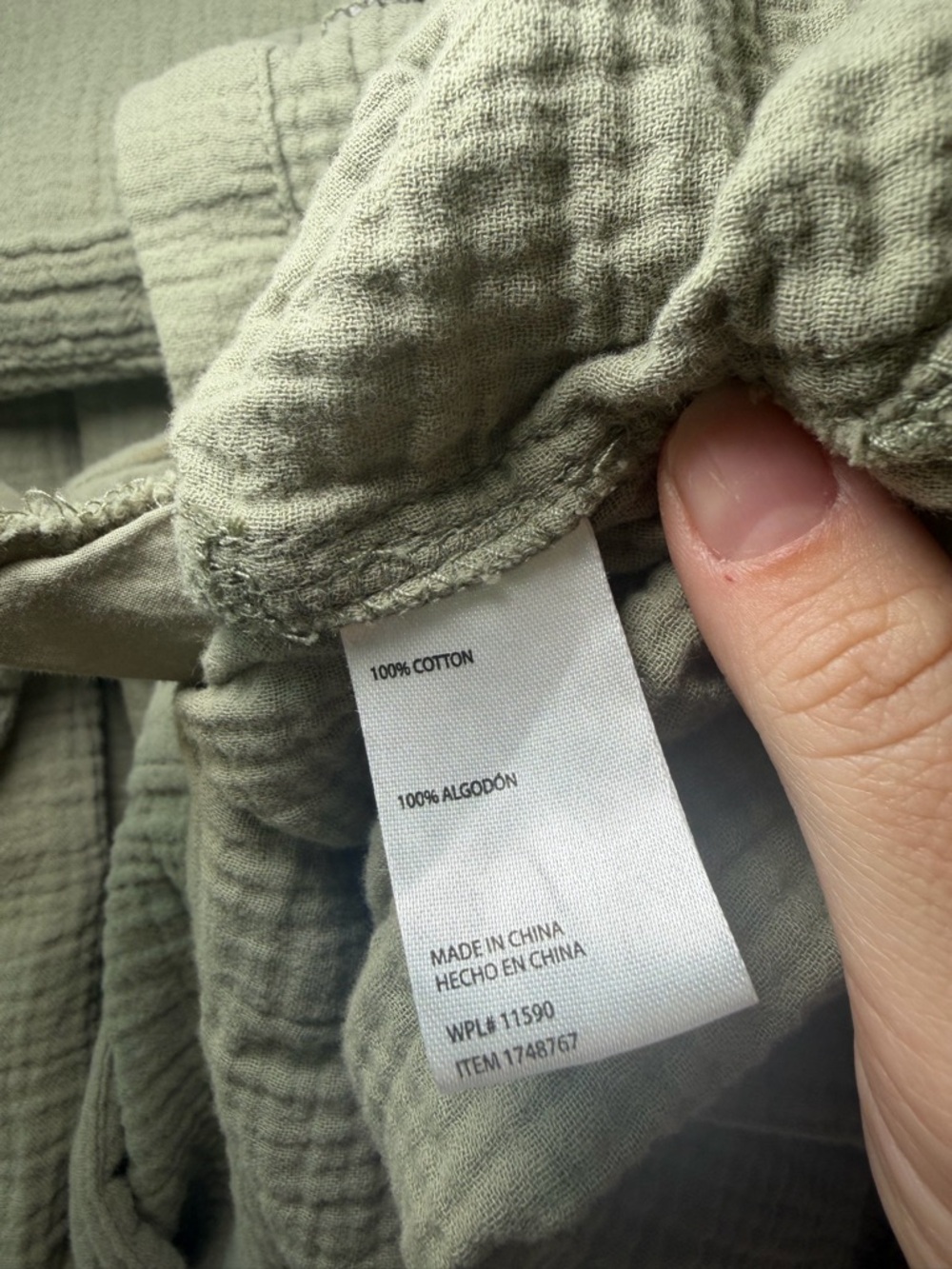 Size S 100% Cotton Olive Green Button-Front Gauzy Shirt Dress with Waist Tie - Picture 6 of 6